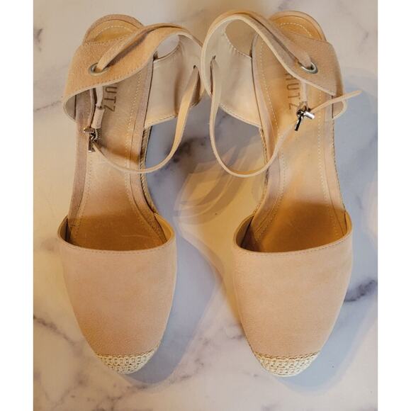 Schutz Womens Wedge Espadrille Heel Platform Sandals Ankle Strap Pink Beige 10 B - Picture 2 of 11